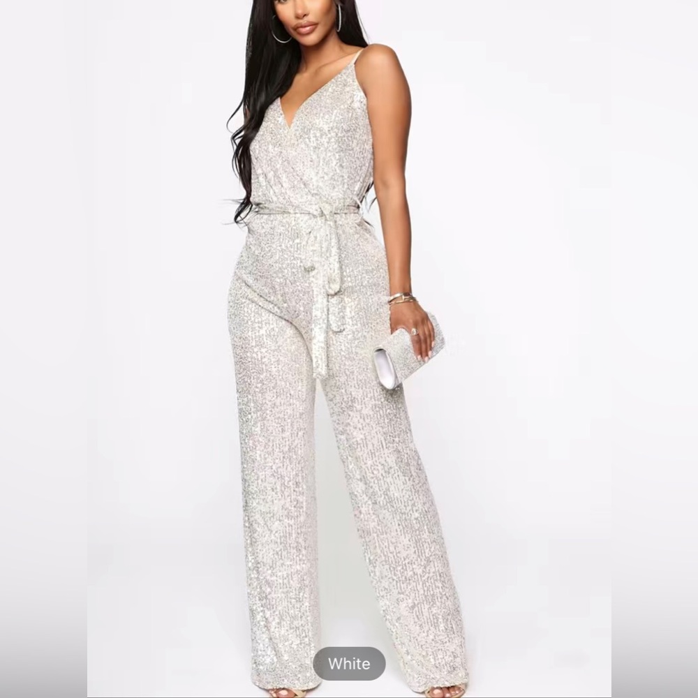 Never worn sequined white jumpsuit